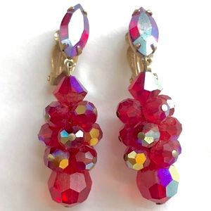 MCM Lewis Segal Aurora Borealis Dangle Clip Earrings